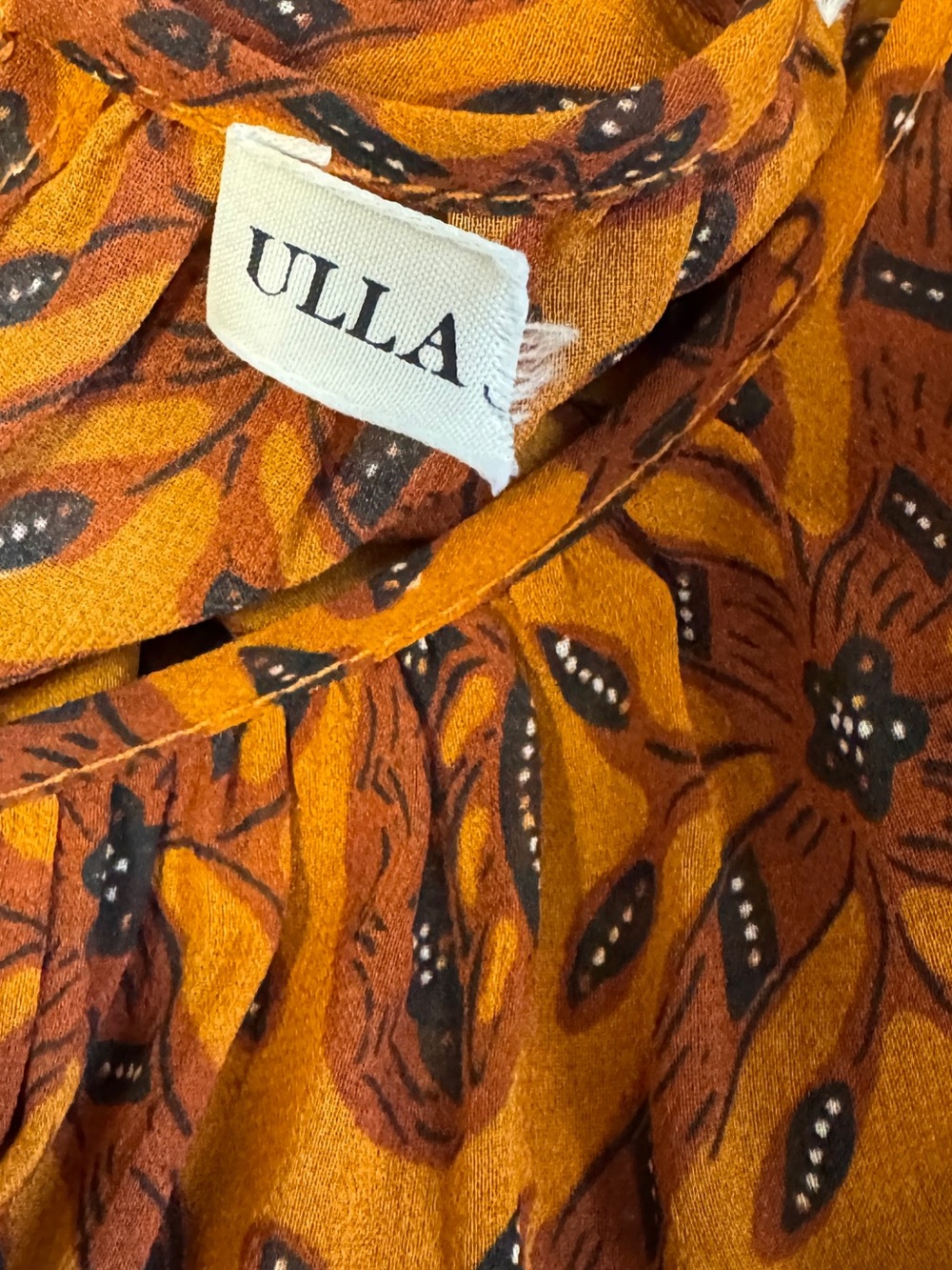 Ulla Johnson Medine Blouse in Ochre Silk Ruffle Orange Printed Size 4 - Picture 4 of 6